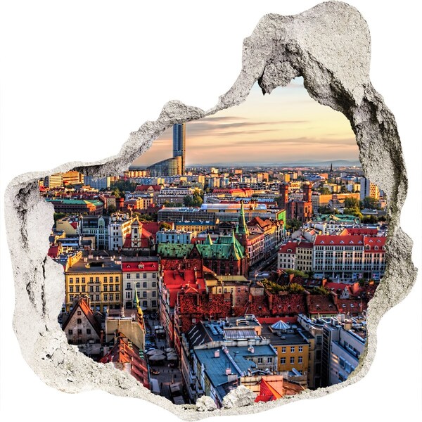 Finto buco nel muro 3D Una vista a volo d'uccello della città