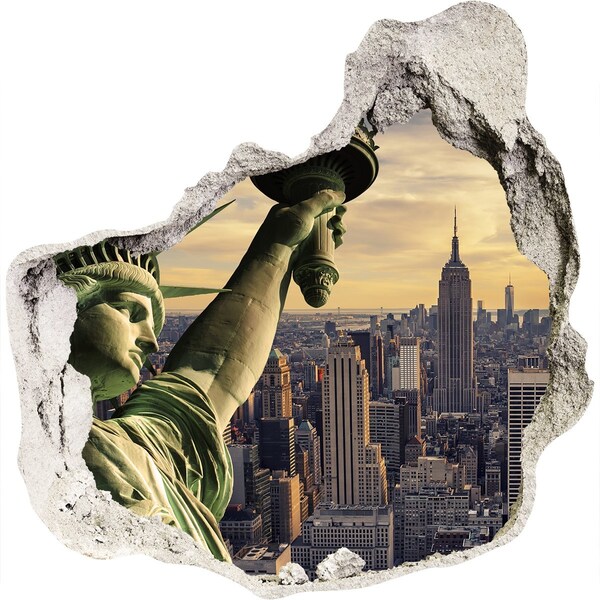 Trompe l'oeil buco nel muro New York con vista sulla Statua della Libertà