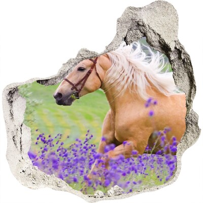 Trompe l'oeil buco nel muro Un cavallo in un campo di lavanda