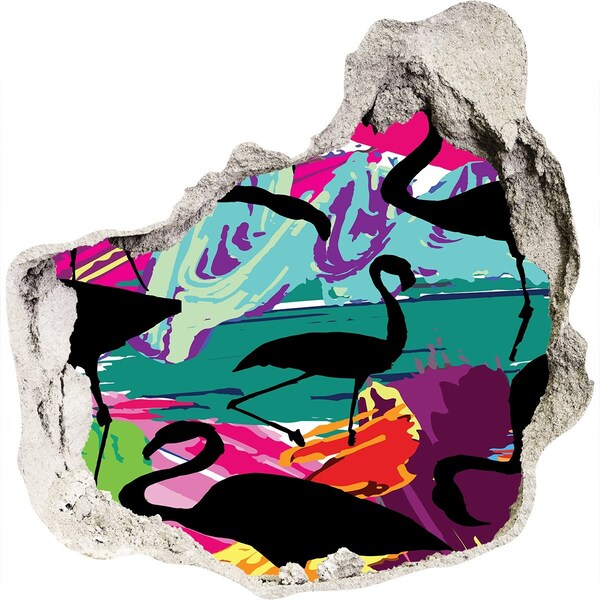 Finto buco nel muro 3D Fenicotteri su una spiaggia tropicale