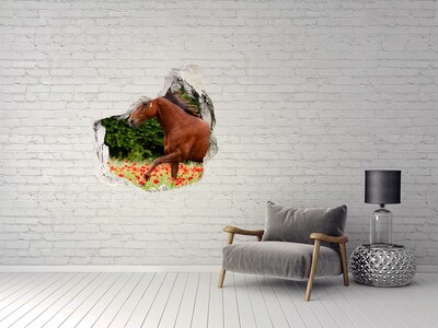 Trompe l'oeil buco nel muro Un cavallo in un campo di papaveri