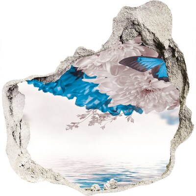 Trompe l'oeil buco nel muro Paesaggio floreale con farfalle