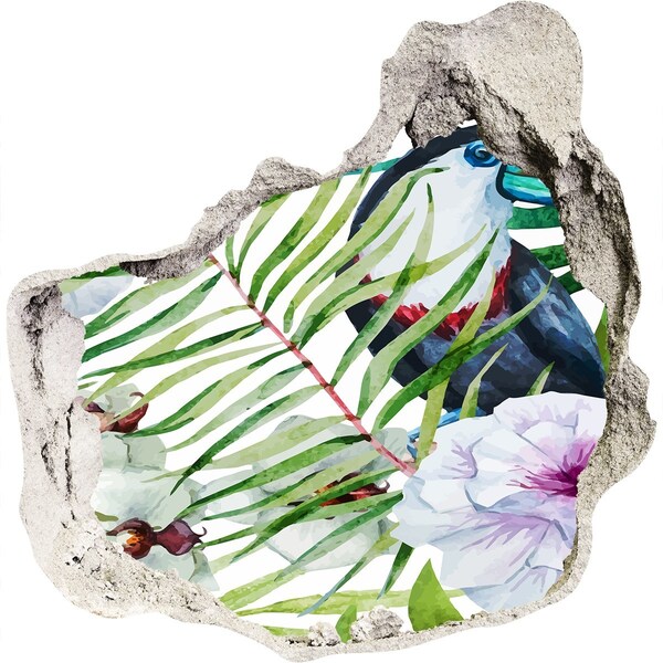 Finto buco nel muro 3D Oasi tropicale con un uccello