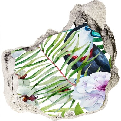 Finto buco nel muro 3D Oasi tropicale con un uccello