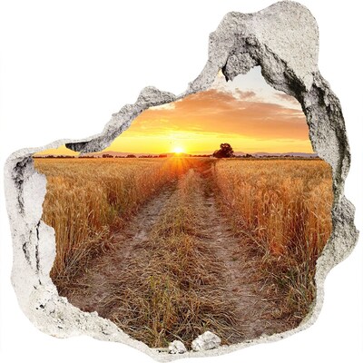 Finto buco nel muro 3D Tramonto dorato su un campo di grano
