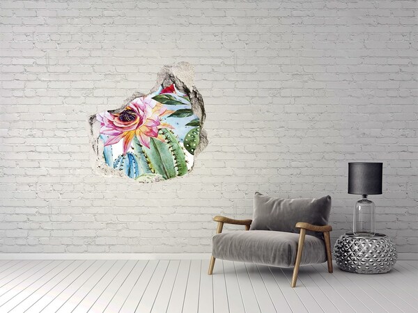 Adesivo effetto buco nel muro Un'oasi floreale tra i cactus