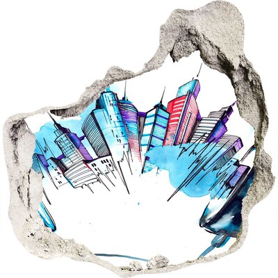 Trompe l'oeil buco nel muro Una città moderna in rovina