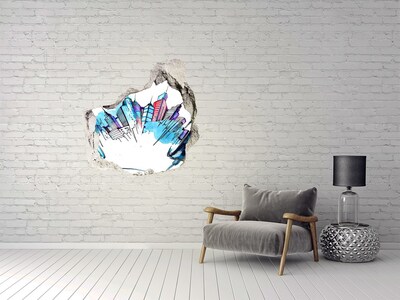 Trompe l'oeil buco nel muro Una città moderna in rovina