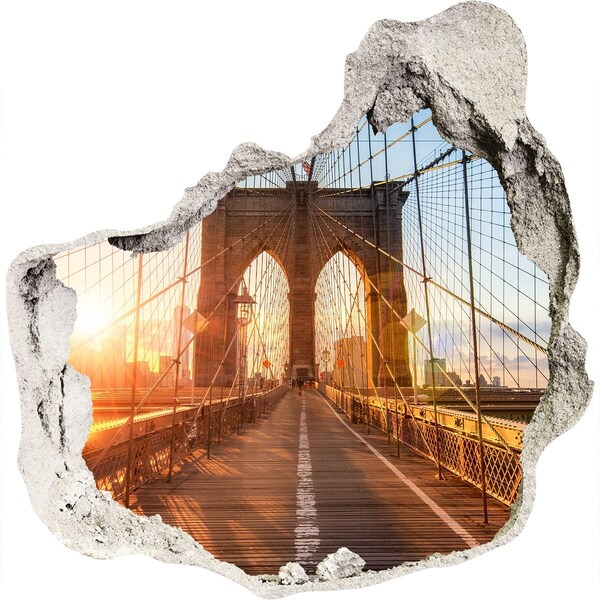 Finto buco nel muro 3D Ponte di Brooklyn al tramonto