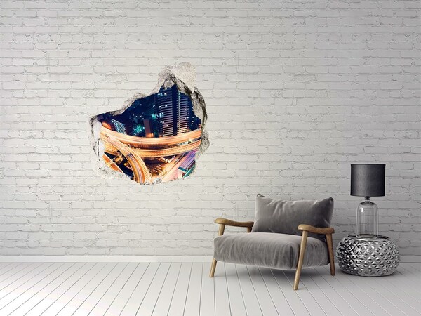 Adesivo effetto buco nel muro Veduta notturna della città