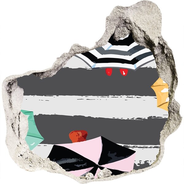 Trompe l'oeil buco nel muro Spiaggia misteriosa con ombrelloni