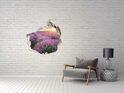 Trompe l'oeil buco nel muro Campo di lavanda all'alba