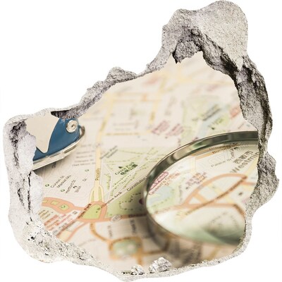 Finto buco nel muro 3D Mappa con lente d'ingrandimento in un buco nel muro