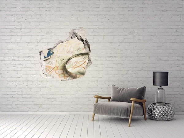 Finto buco nel muro 3D Mappa con lente d'ingrandimento in un buco nel muro