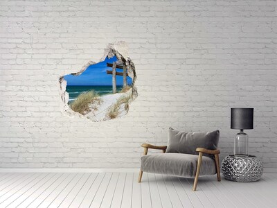 Finto buco nel muro 3D Spiaggia tropicale con pontile in legno