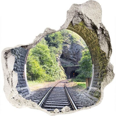 Finto buco nel muro 3D Binari ferroviari nella foresta