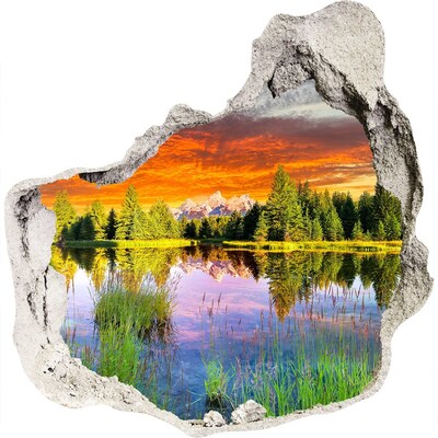 Trompe l'oeil buco nel muro Paesaggio montano al tramonto