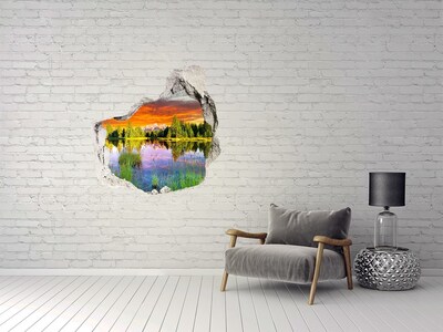 Trompe l'oeil buco nel muro Paesaggio montano al tramonto