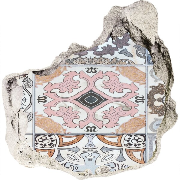 Trompe l'oeil buco nel muro Un pavimento usurato con piastrelle colorate