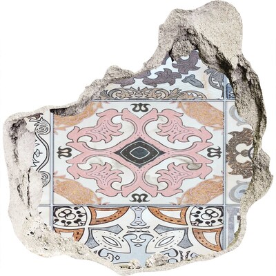 Trompe l'oeil buco nel muro Un pavimento usurato con piastrelle colorate