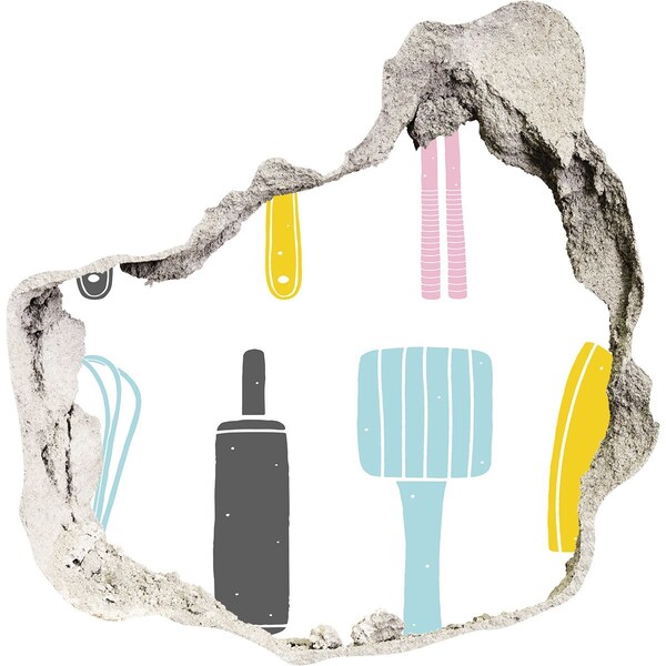 Adesivo effetto buco nel muro Utensili da cucina in un buco nel muro