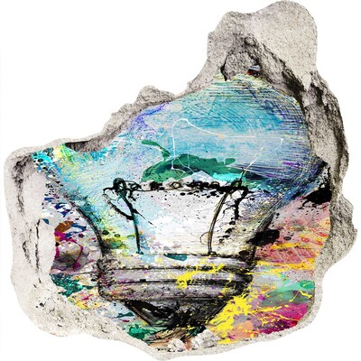 Adesivo effetto buco nel muro Un muro danneggiato con una lampada