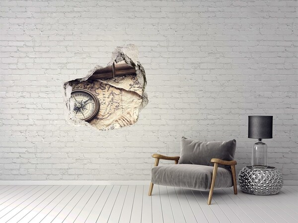 Finto buco nel muro 3D Antica mappa con bussola