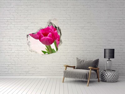 Trompe l'oeil buco nel muro Fiori di colore rosa