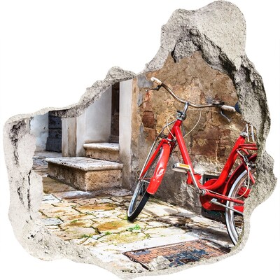 Trompe l'oeil buco nel muro Una bicicletta rossa in una strada affascinante
