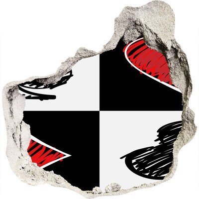 Adesivo effetto buco nel muro Muro spezzato con dettagli rossi