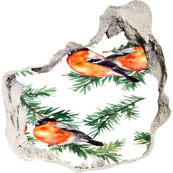 Finto buco nel muro 3D Uccelli su uno sfondo verde