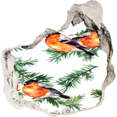 Finto buco nel muro 3D Uccelli su uno sfondo verde