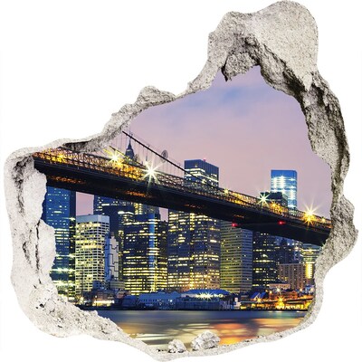 Finto buco nel muro 3D Ponte di Brooklyn di notte