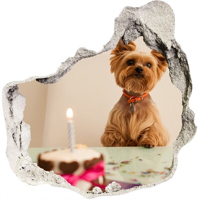 Finto buco nel muro 3D Cane di compleanno con torta