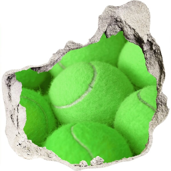 Trompe l'oeil buco nel muro Palline da tennis verdi dietro il muro