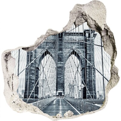 Adesivo effetto buco nel muro Il ponte di Brooklyn in bianco e nero