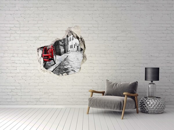 Finto buco nel muro 3D Una bicicletta rossa in una strada affascinante