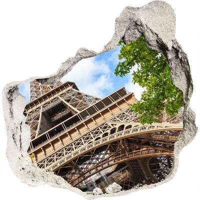Trompe l'oeil buco nel muro La Torre Eiffel a Parigi