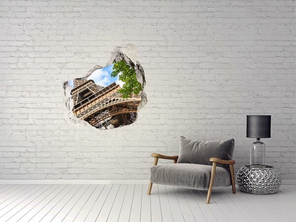 Trompe l'oeil buco nel muro La Torre Eiffel a Parigi