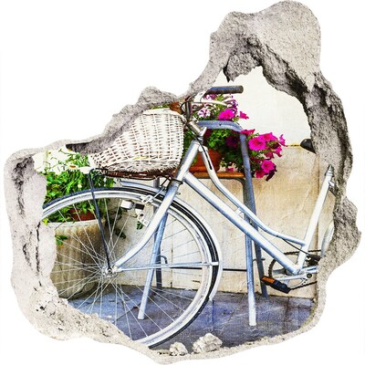 Trompe l'oeil buco nel muro Una bicicletta in un contesto floreale