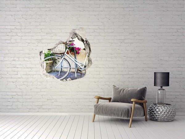 Trompe l'oeil buco nel muro Una bicicletta in un contesto floreale