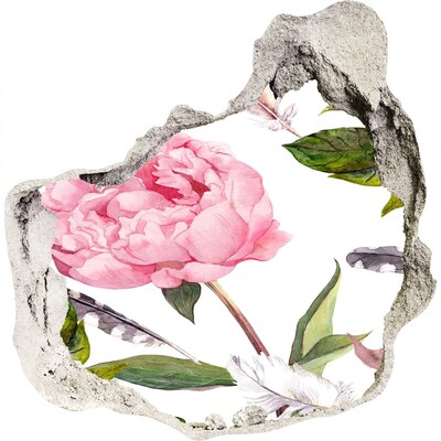 Trompe l'oeil buco nel muro Murale floreale attraverso un buco nel muro