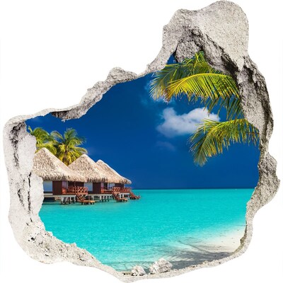 Trompe l'oeil buco nel muro Un'oasi tropicale sull'acqua