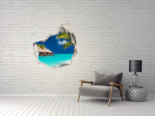 Trompe l'oeil buco nel muro Un'oasi tropicale sull'acqua