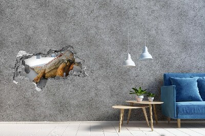 Trompe l'oeil buco nel muro Iguana in un muro danneggiato