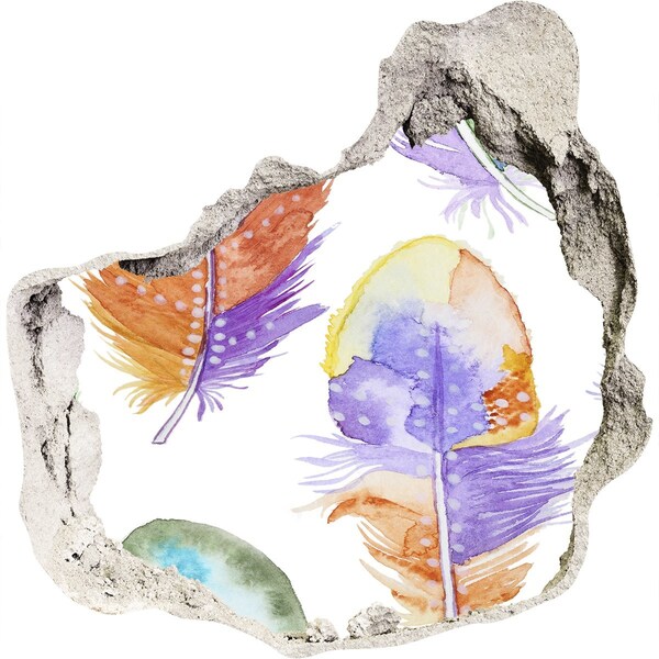 Finto buco nel muro 3D Piume colorate sullo sfondo del muro