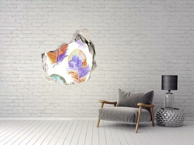 Finto buco nel muro 3D Piume colorate sullo sfondo del muro