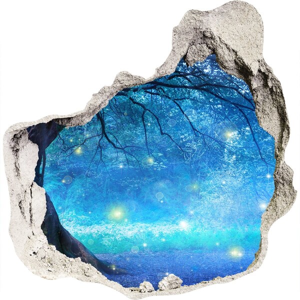 Trompe l'oeil buco nel muro Foresta incantata al chiaro di luna