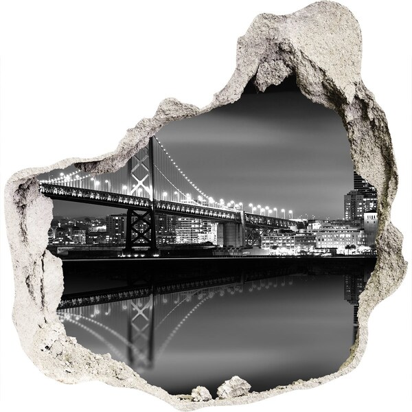 Adesivo effetto buco nel muro Golden Gate Bridge di notte