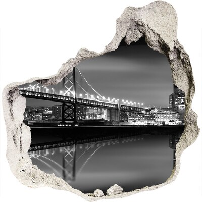 Adesivo effetto buco nel muro Golden Gate Bridge di notte